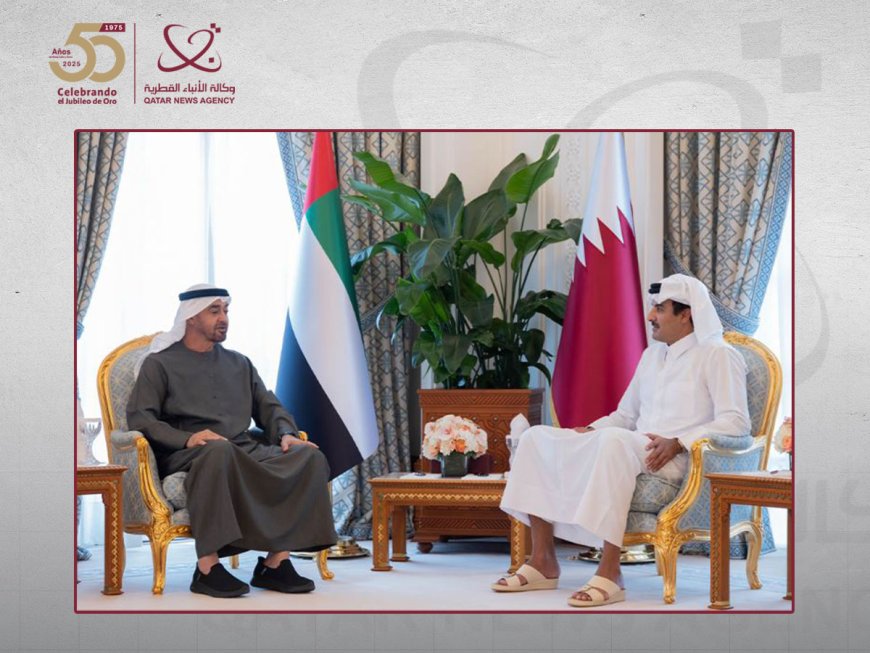 Su Alteza el Emir y el presidente de los Emiratos Árabes Unidos examinan los últimos acontecimientos regionales e internacionales