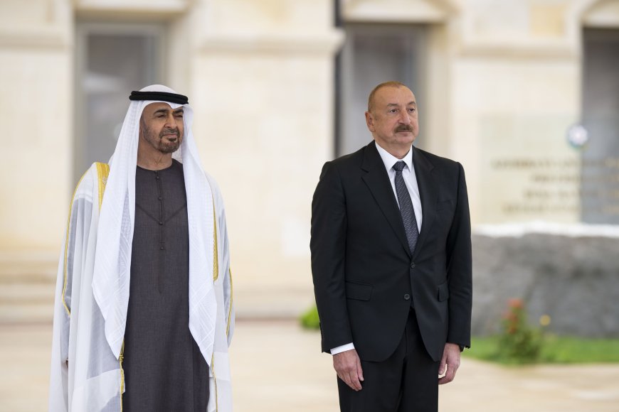 Ceremonia oficial de bienvenida al presidente de los Emiratos en su llegada a Shusha, Azerbaiyán