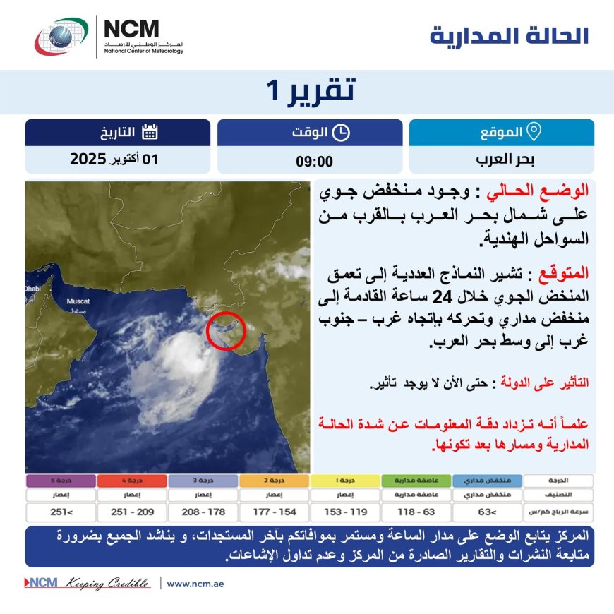 Se prevé la formación de una depresión tropical en el mar Arábigo en 24 horas; sin impacto inmediato en Emiratos